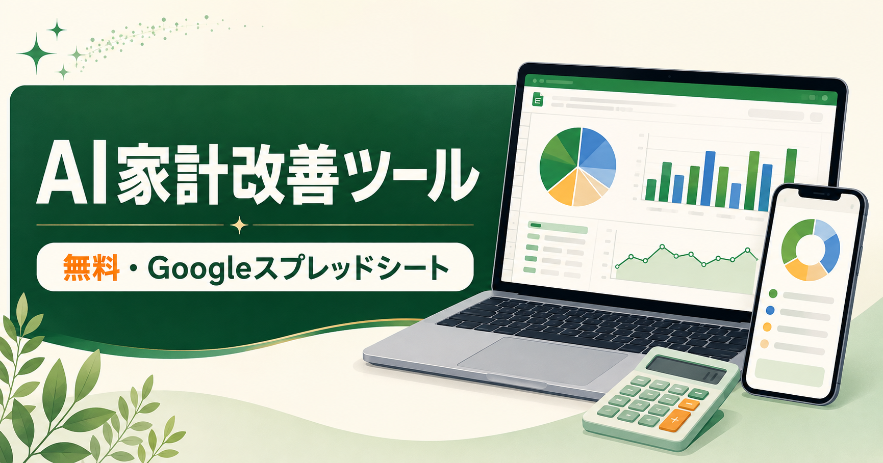 AI家計改善ツールの家計グラフを表示したパソコンとスマートフォン